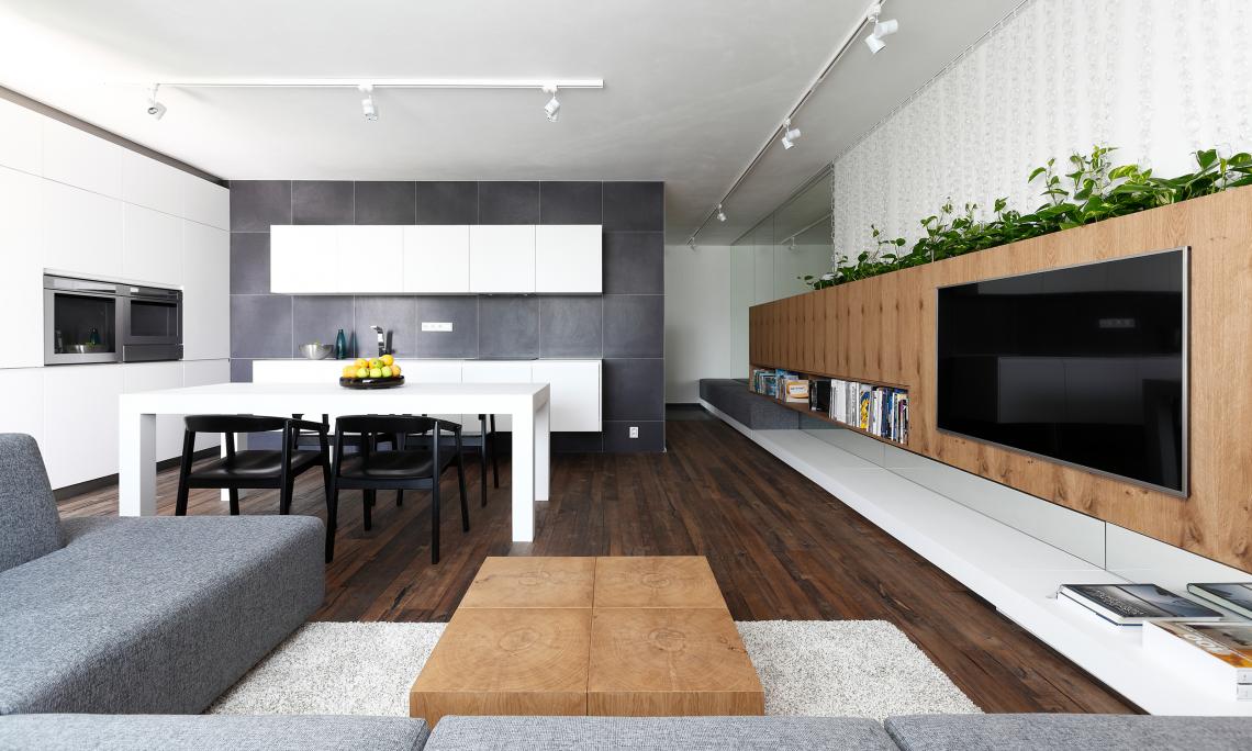 Innenarchitektur aus einem wohnzimmer mit küche und esszimmer ... Design wohnzimmer mit küche